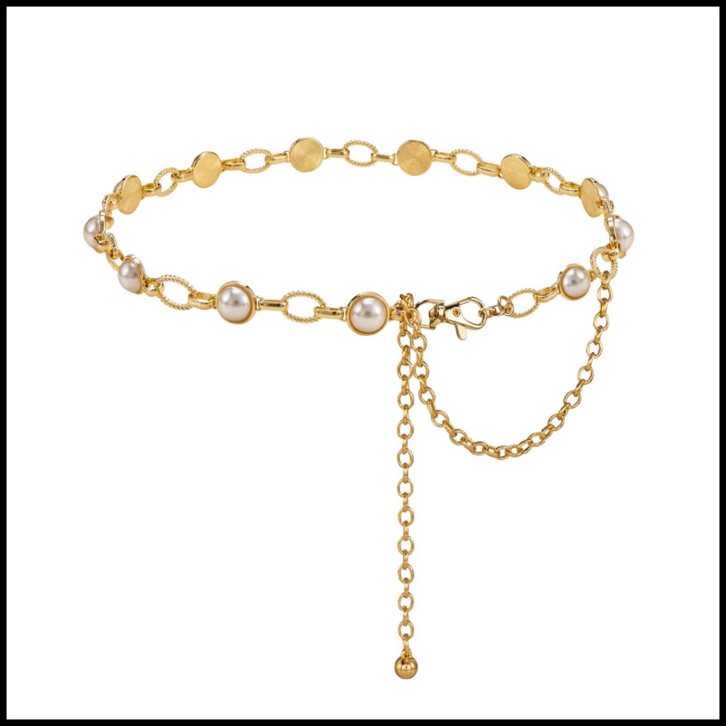 Gold Pearl Waist Chain Belt Adjustable Body Jewelry Elegant Y2k Trendy Accessory